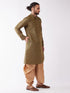 Vastramay Men's Black And Rose Gold Silk Blend Kurta And Dhoti Set